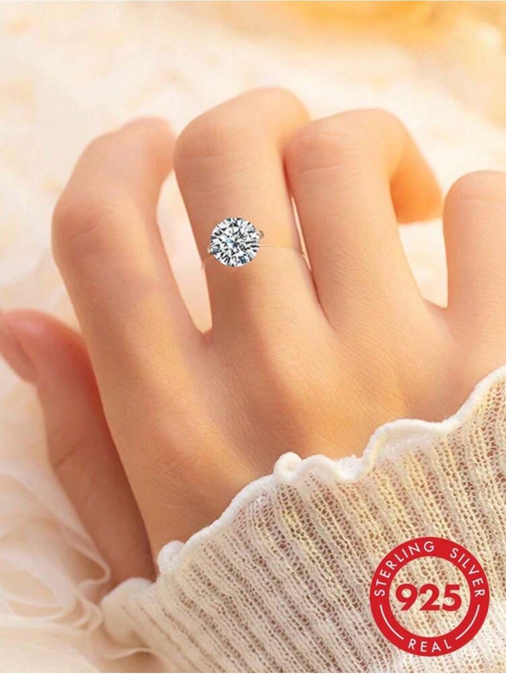 New Arrivals! Sterling Silver Solitaire Invisible Line Ring.